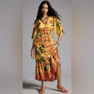 Farm Rio Printed V-Neck Ruffle-Hem Dress Anthropologie
